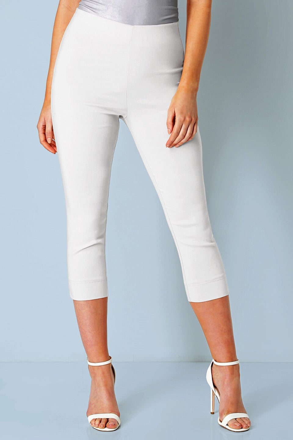 Roman White Petite Cropped Stretch Trousers