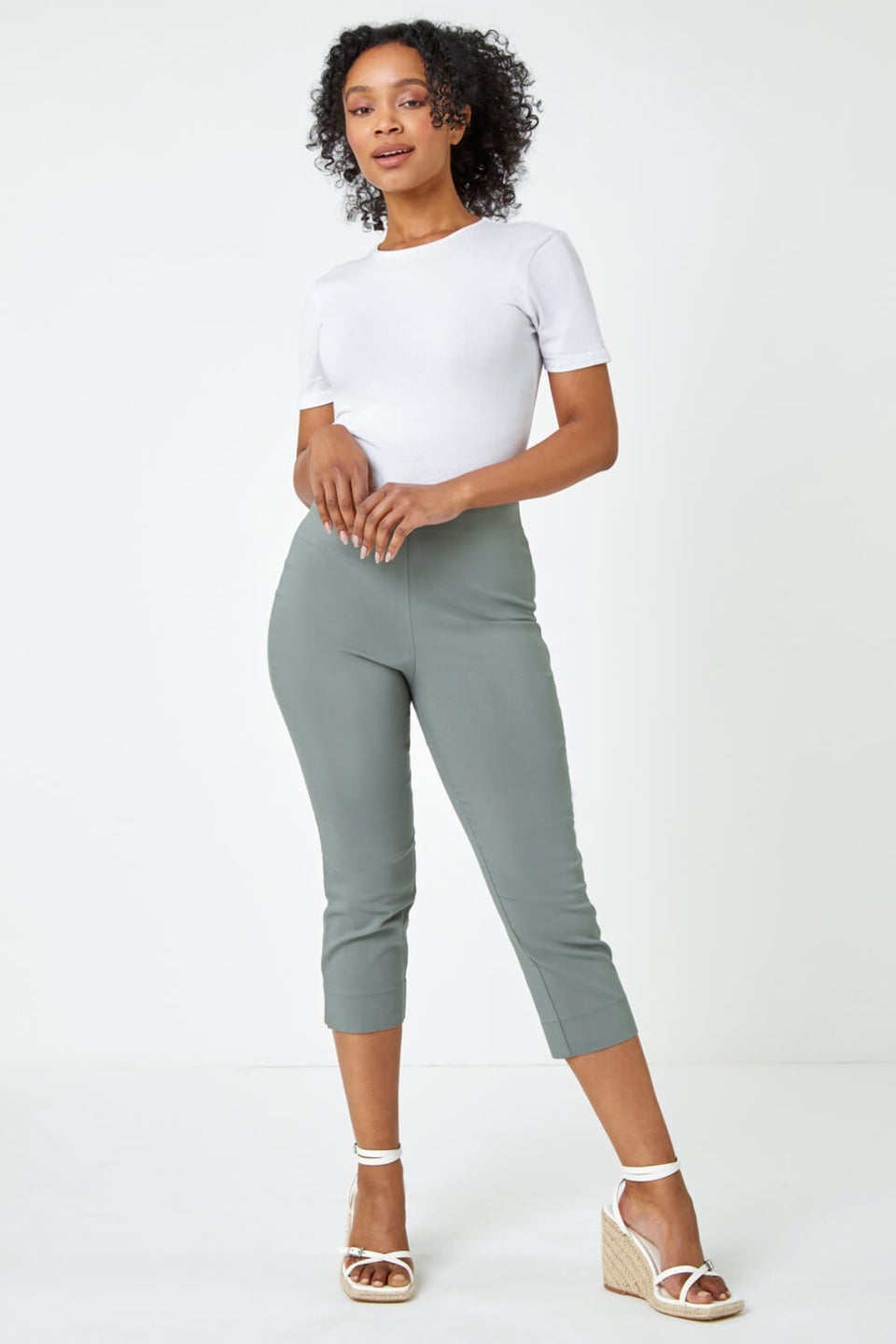 Roman Khaki Petite Cropped Stretch Trouser