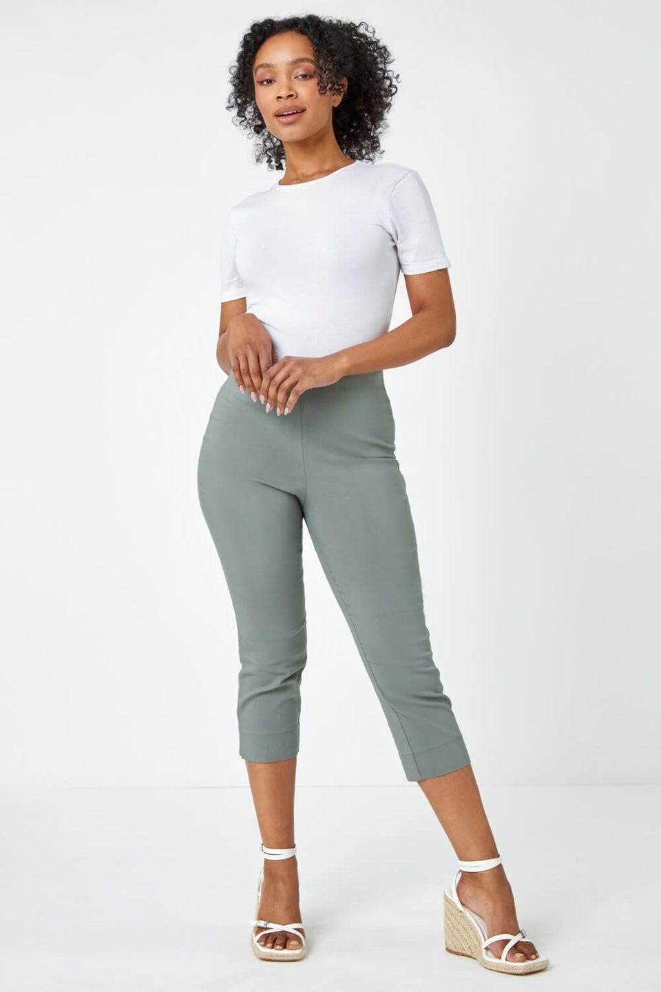 Roman Khaki Petite Cropped Stretch Trouser