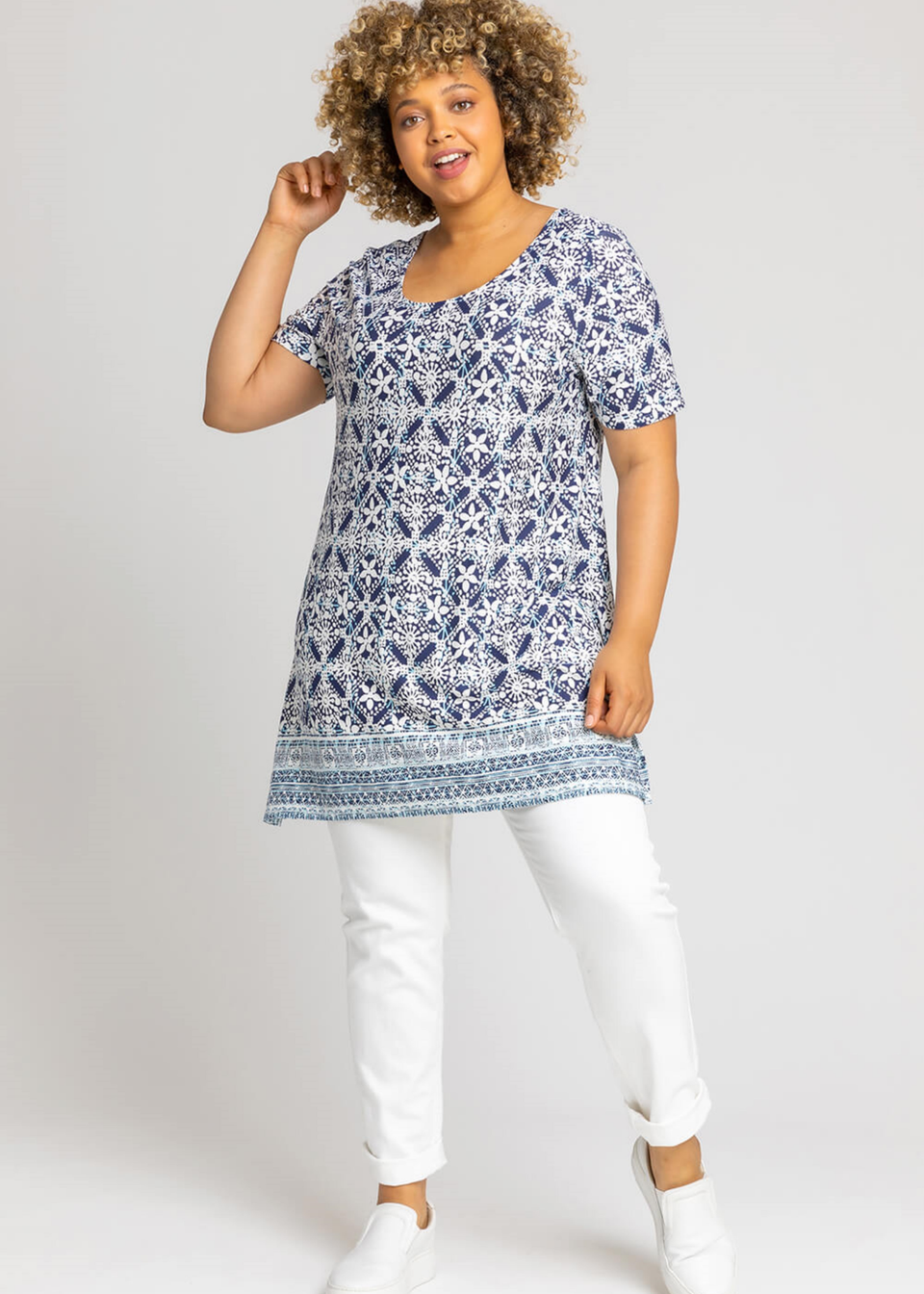 Roman Blue Curve Geo Stretch Jersey Top