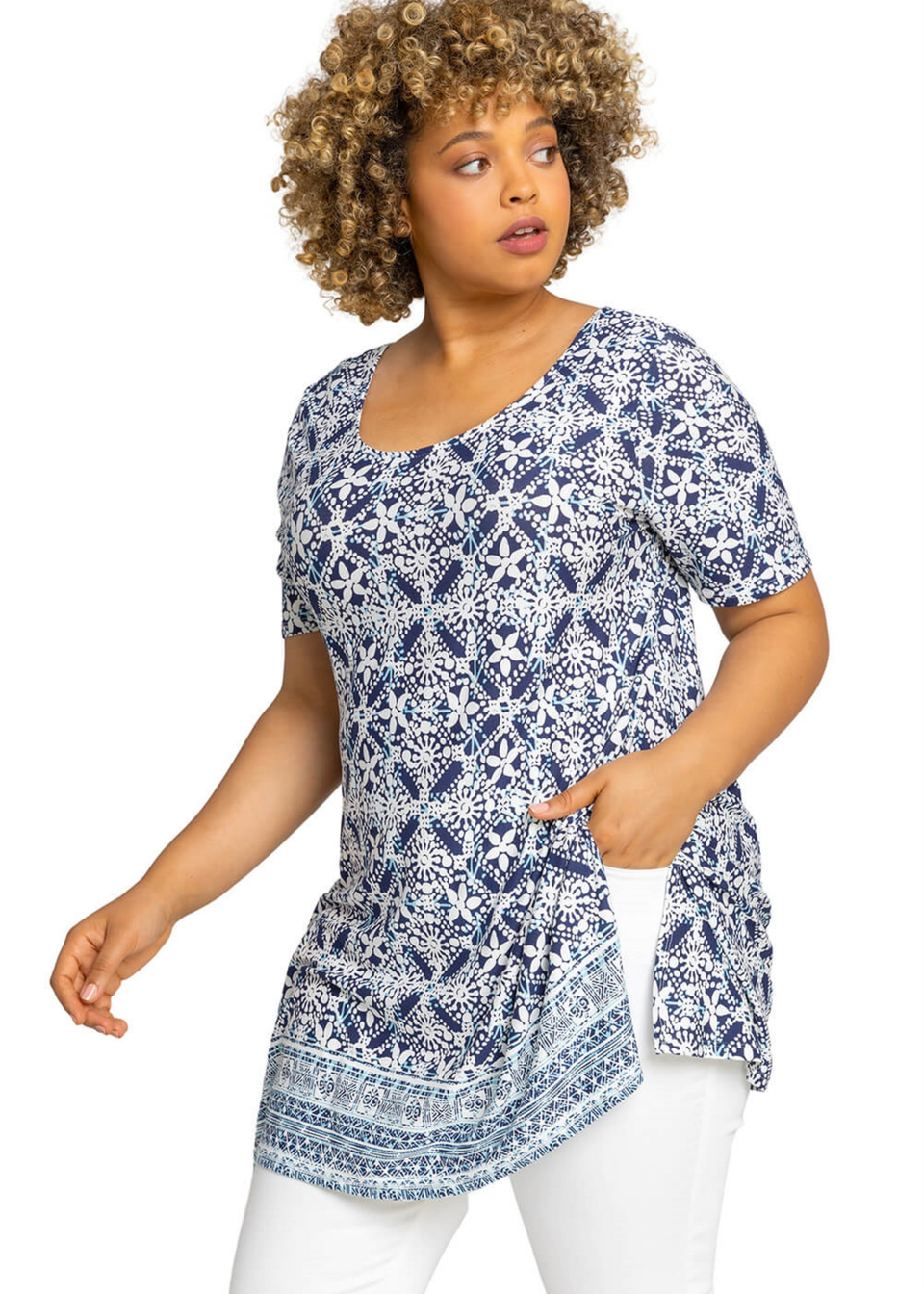 Roman Blue Curve Geo Stretch Jersey Top