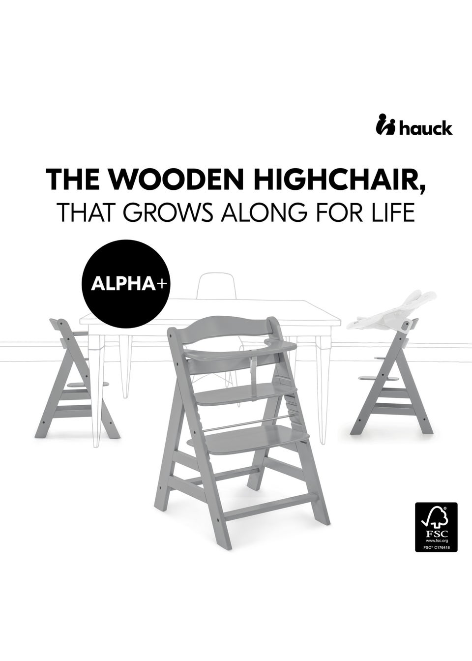Hauck Grey Alpha+ Wooden Highchair