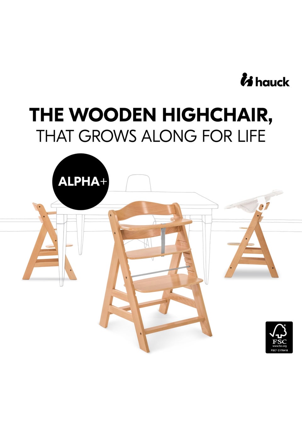 Hauck Natural Alpha+ Wooden Highchair
