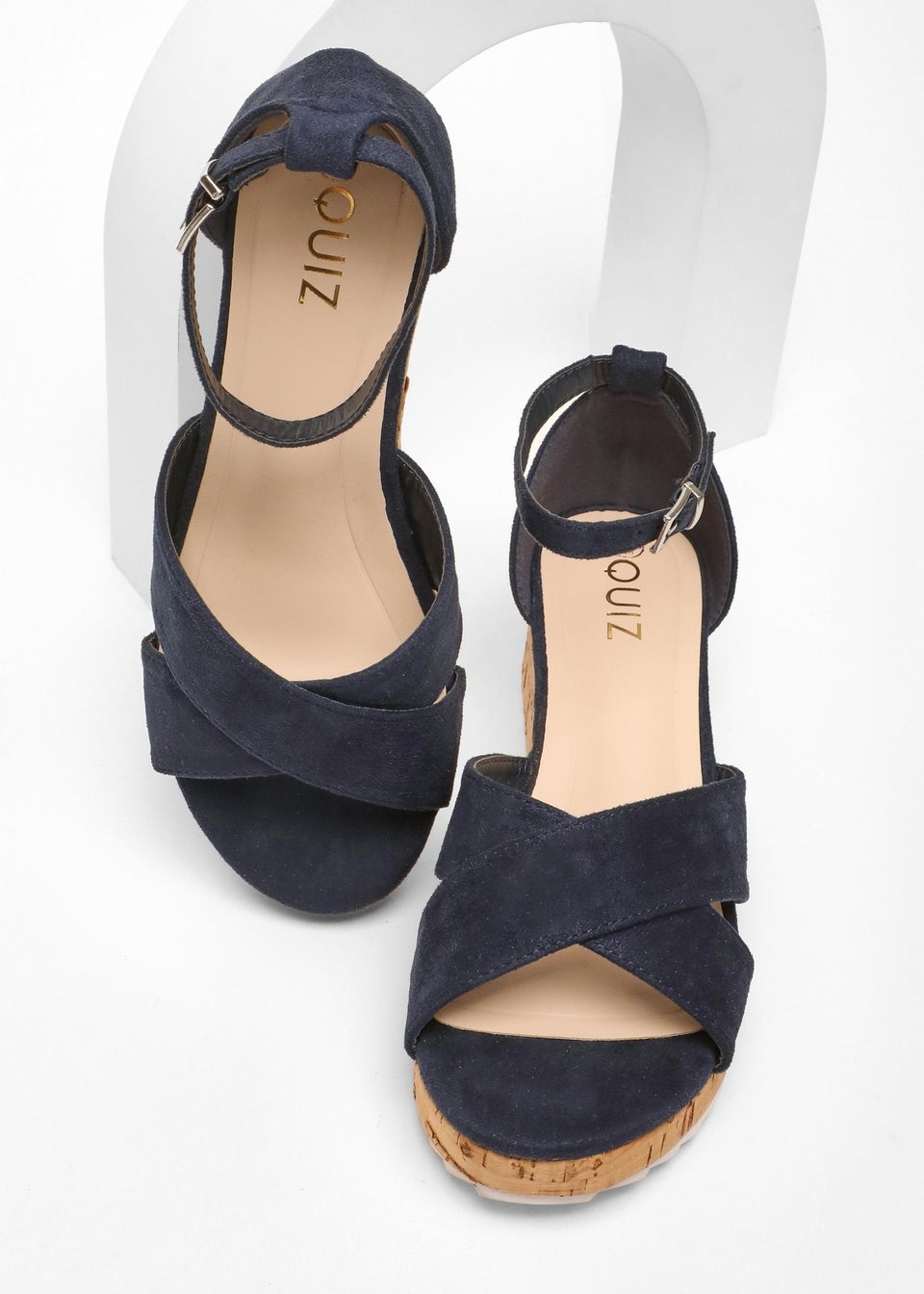 Quiz Navy Faux Leather Cross Strap Low Wedges