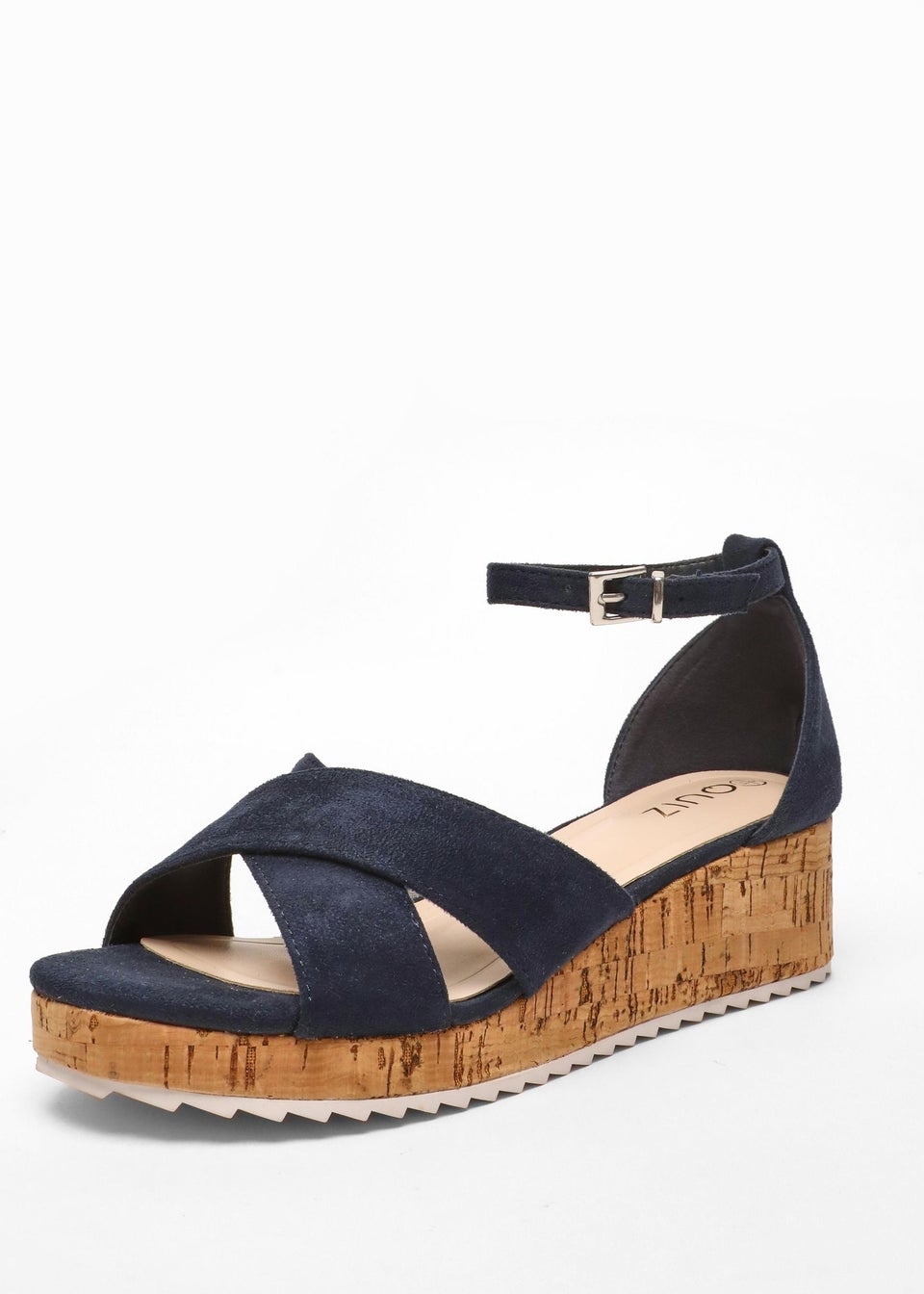 Quiz Navy Faux Leather Cross Strap Low Wedges