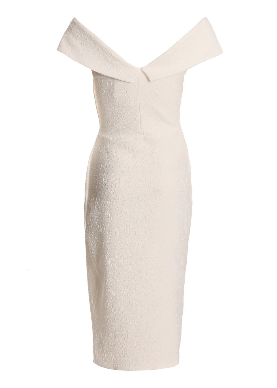 Quiz White Jacquard Bardot Ruched Dress