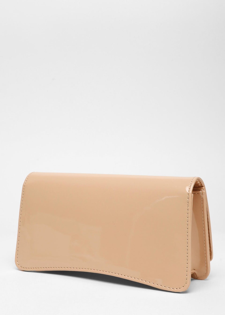 Quiz Natural Patent Faux Leather Curved Clutch Bag