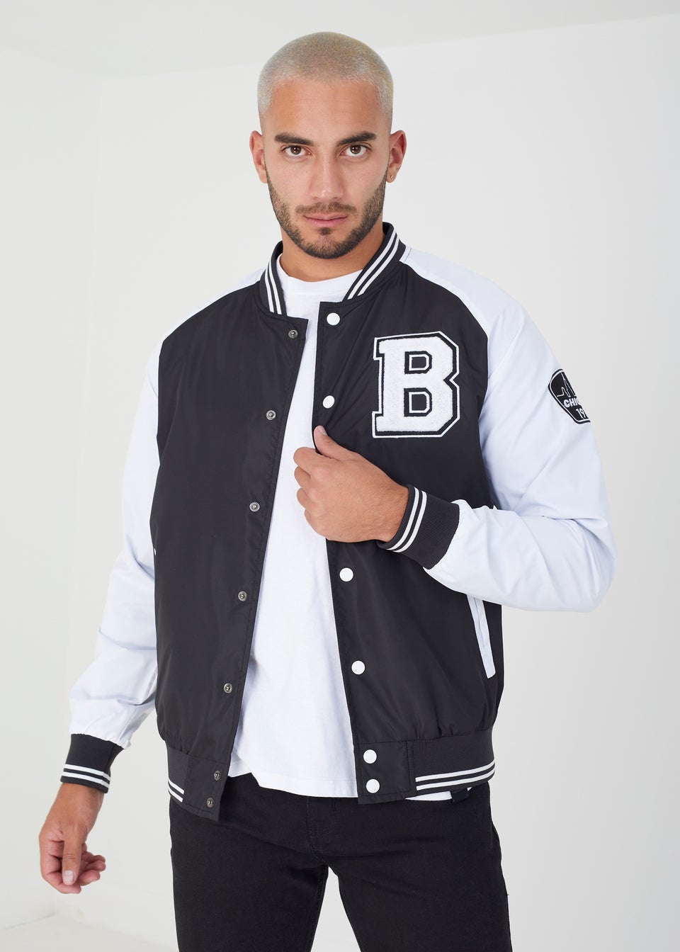 Brave Soul Black Varsity Bomber Jacket Matalan