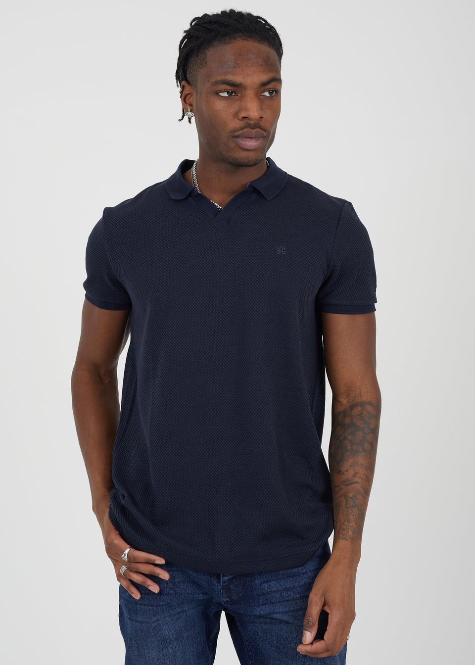 Brave Soul Navy Cadbyb Embroidered Trophy Neck Polo