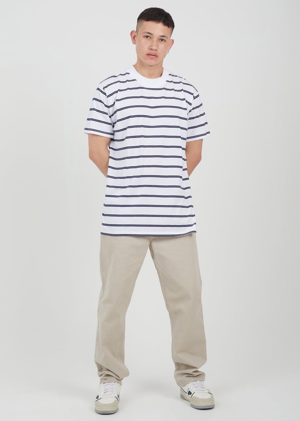 Brave Soul White Gannon Cotton Oversized Stripe T-Shirt