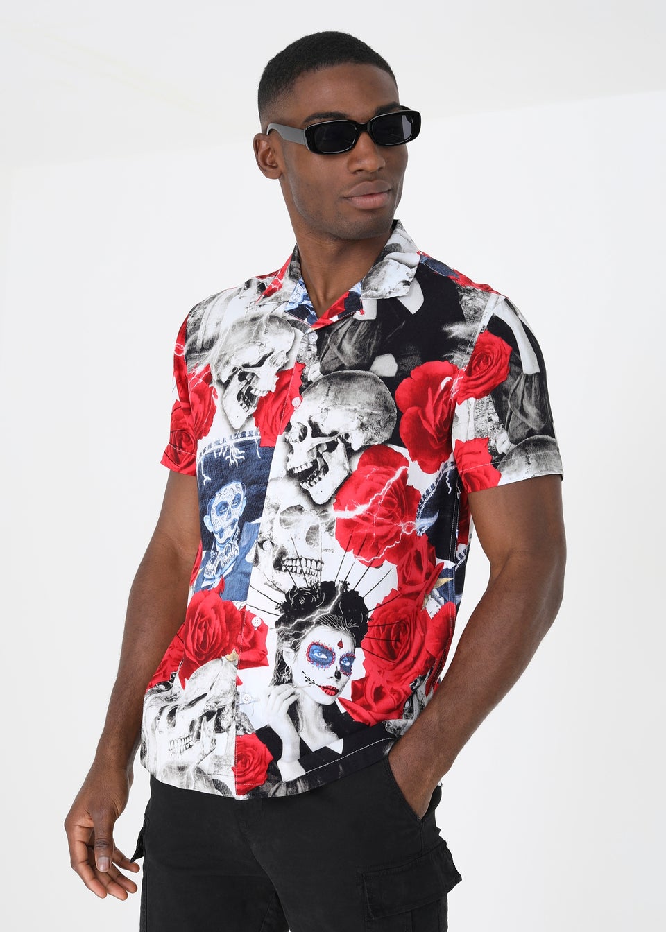 Brave Soul White Revere Collar Print Shirt