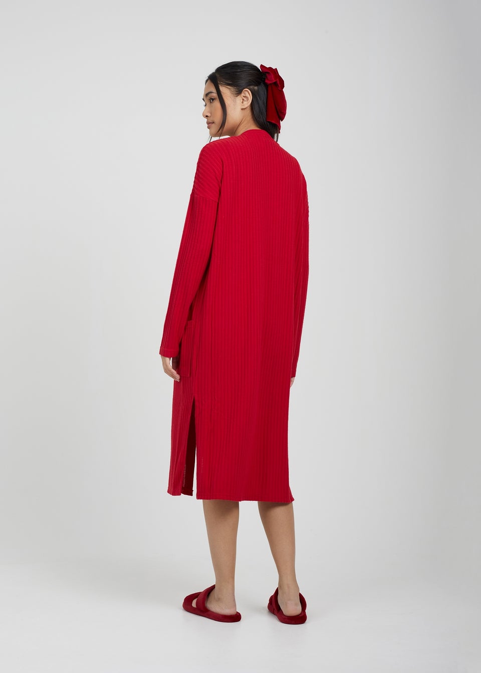 Brave Soul Red Nellie Ribbed Oversized Lounge Cardigan