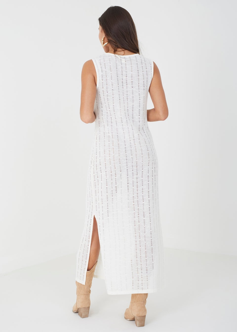 Brave Soul White Sault Crochet Knit Sleeveless Maxi Dress