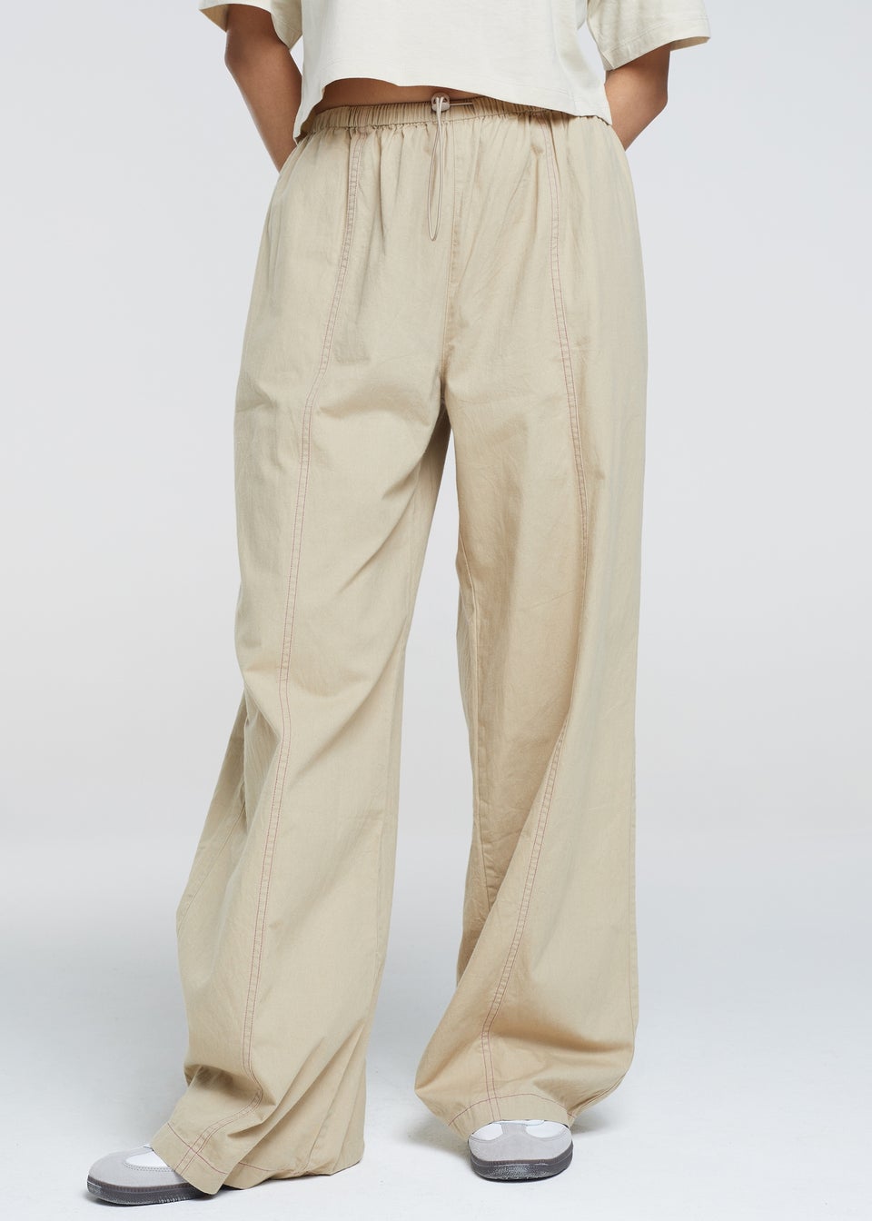 Brave Soul Stone Cotton Adjustable Elasticated Waist Trousers Matalan
