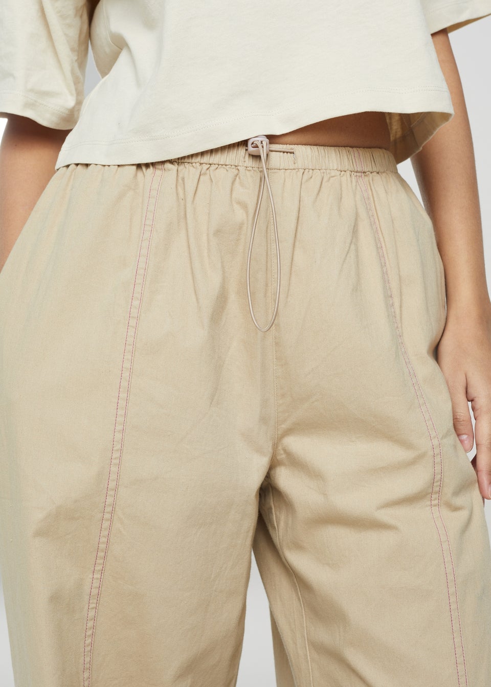 Brave Soul Stone Cotton Adjustable Elasticated Waist Trousers