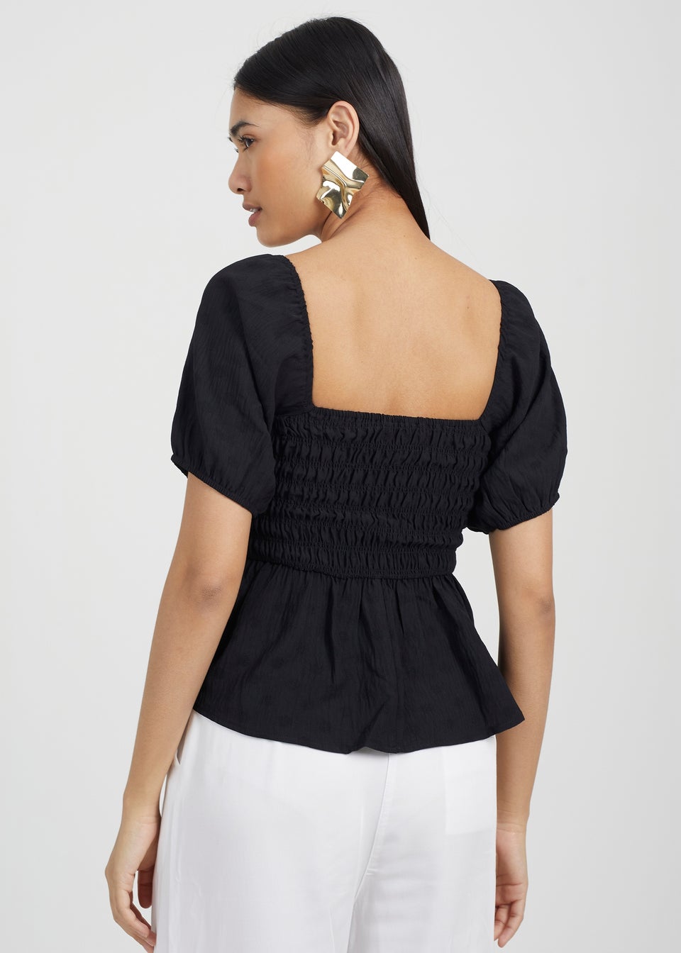 Brave Soul Black Agnei Puff Sleeve Shirred Top