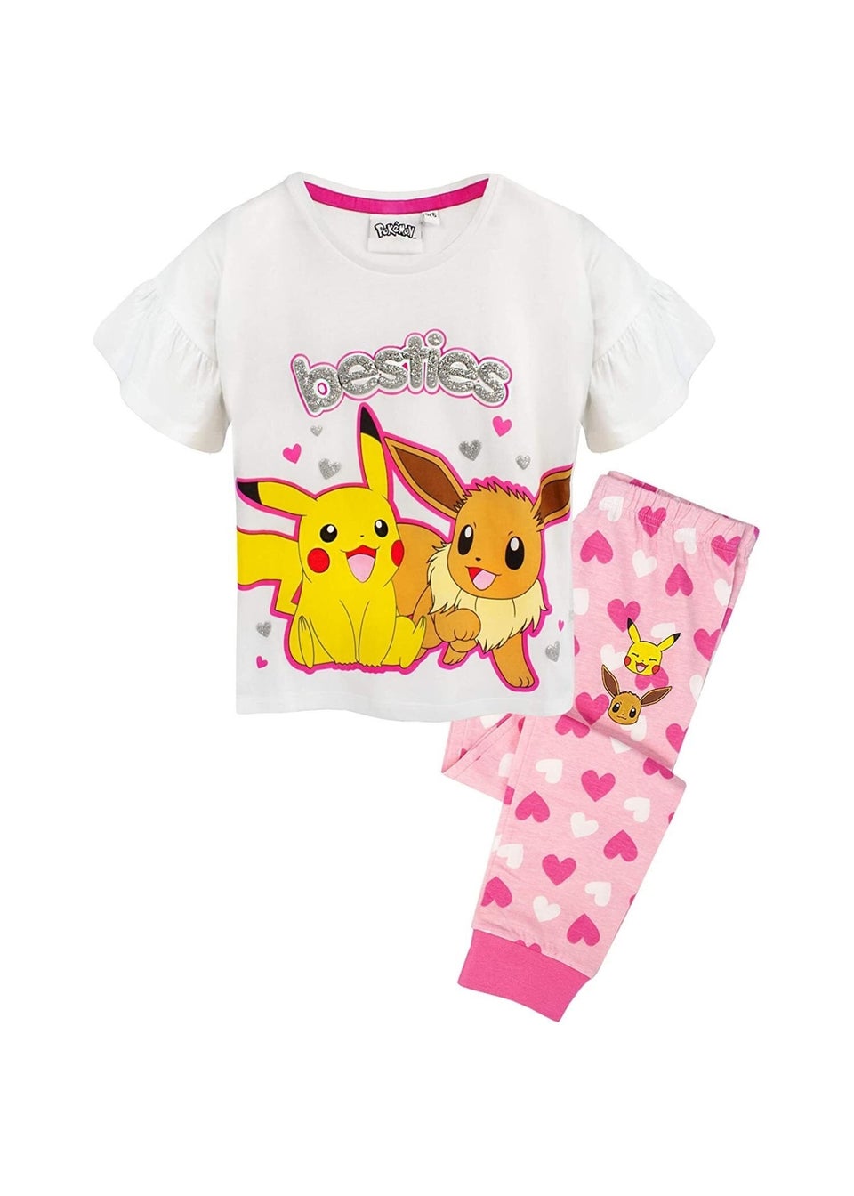 Pokemon Girls White/Pink Besties Long Pyjama Set (3-12 yrs)