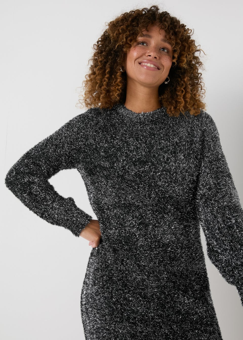 Grey Tinsel Knitted Tunic Mini Dress