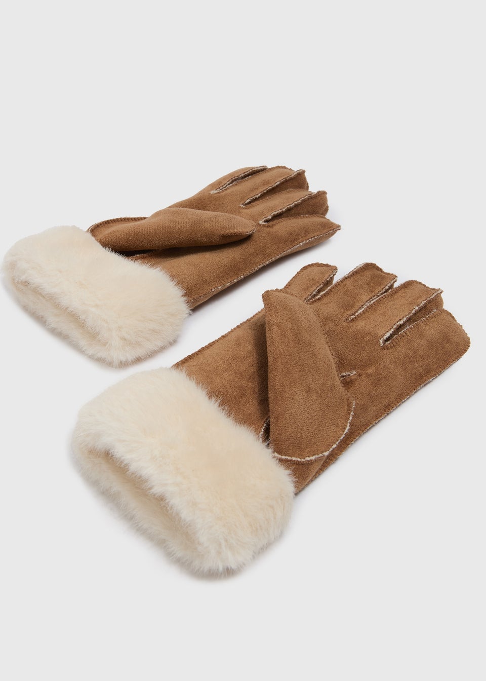 Camel Faux Shearling Gloves