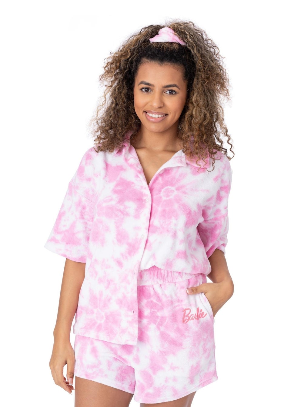 Barbie Pink Tie Dye Towelling T-Shirt & Shorts Set