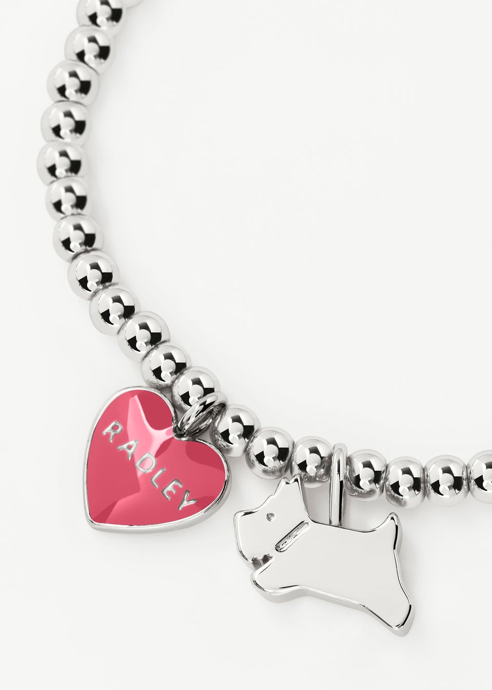 Radley London Silver Pink Enamel Heart and Dog Beaded Bracelet