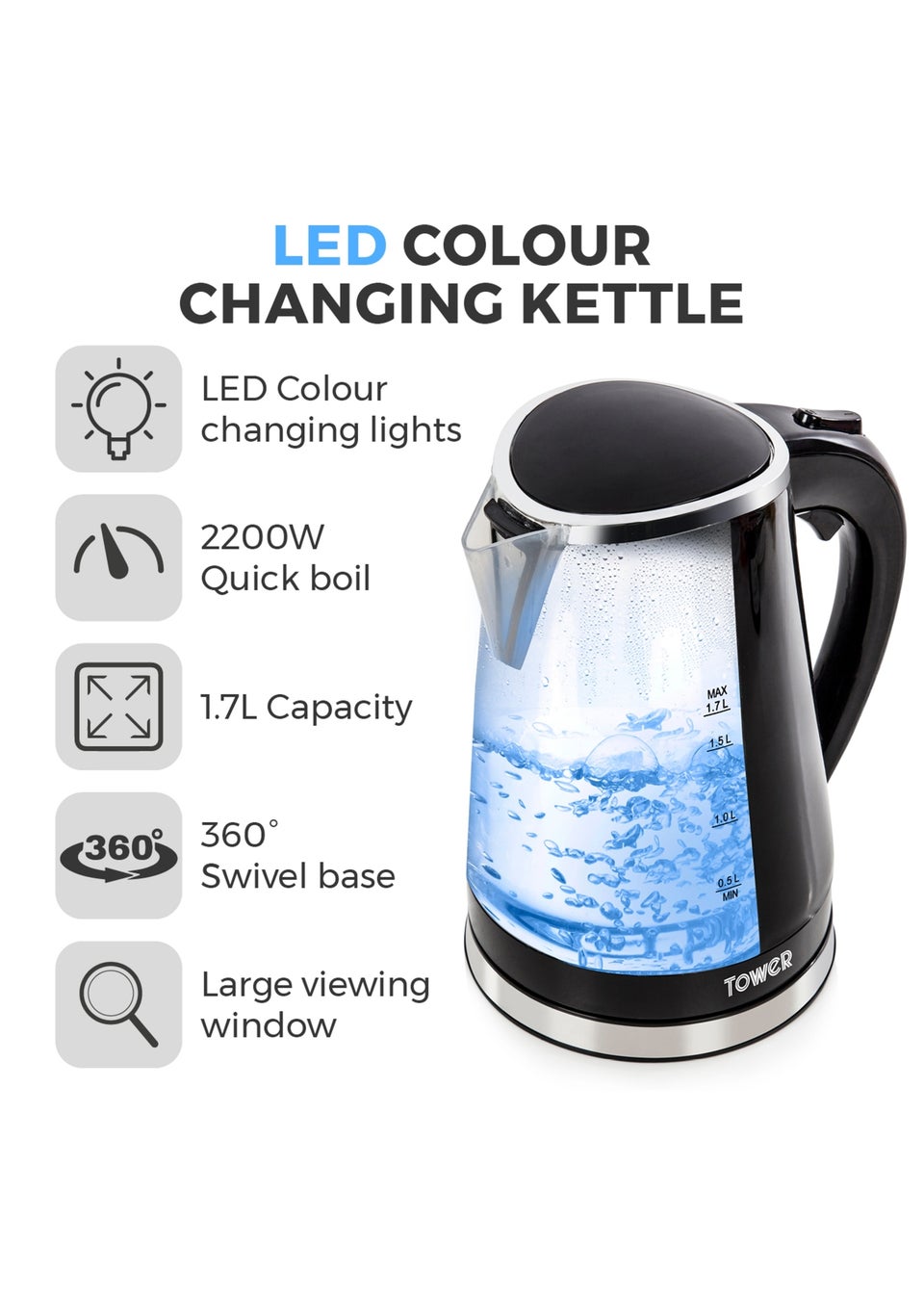 Tower LED Colour Changing Kettle