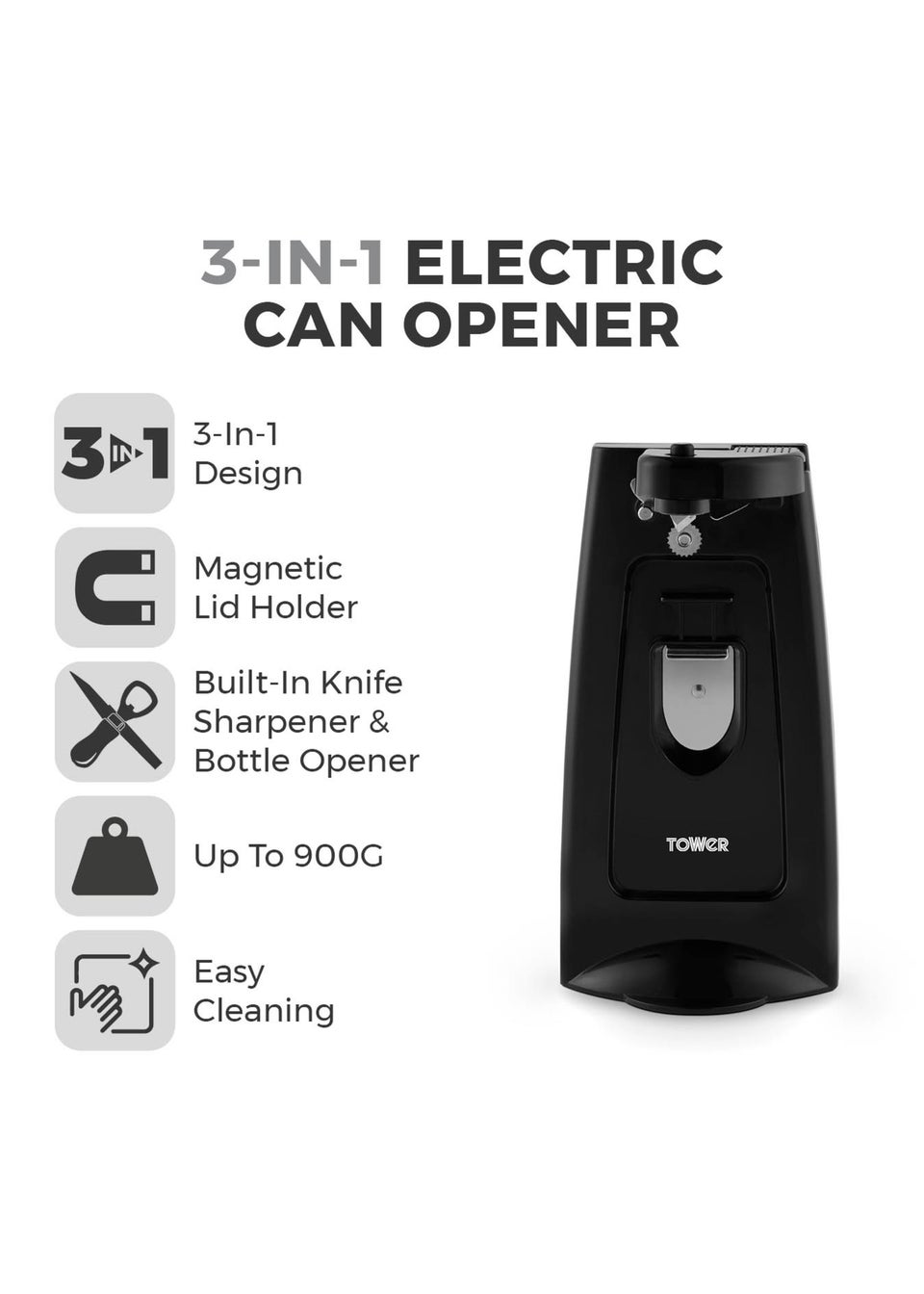 Tower 3 in 1 Can Opener with Knife Sharpener and Bottle Opener