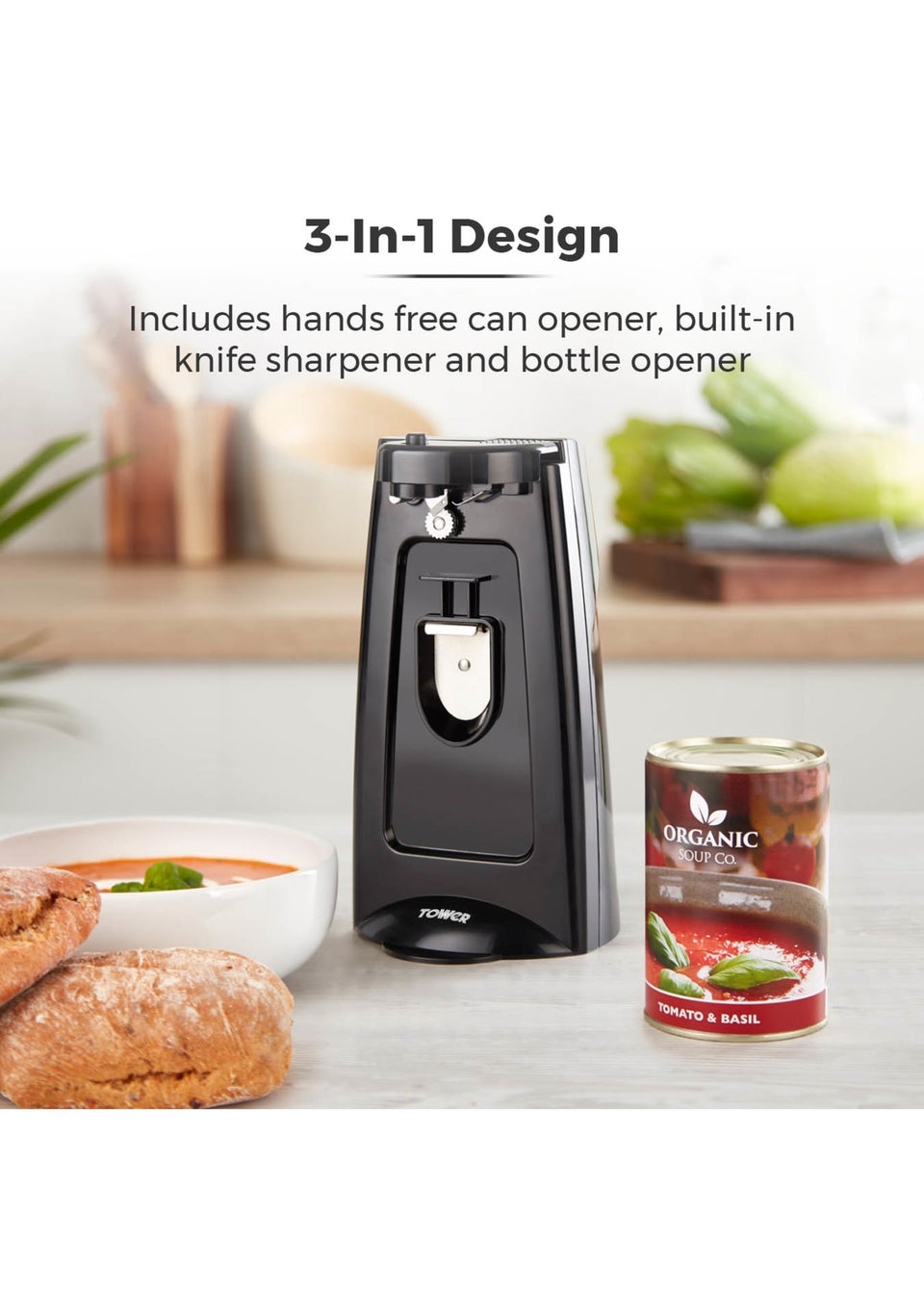 Tower 3 in 1 Can Opener with Knife Sharpener and Bottle Opener