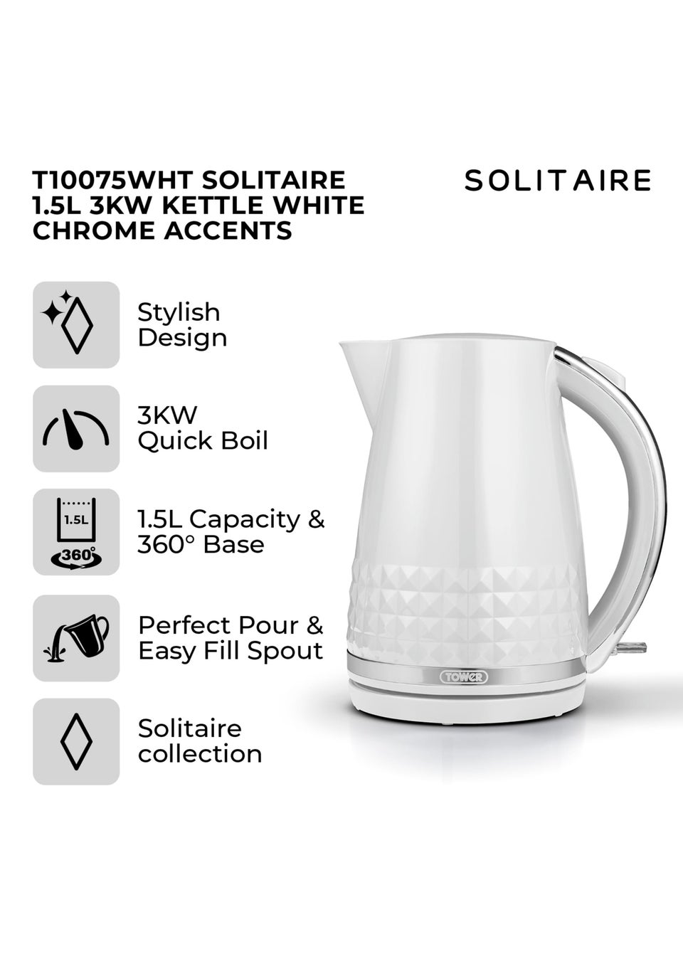 Tower Solitaire 3KW Kettle (1.5L)