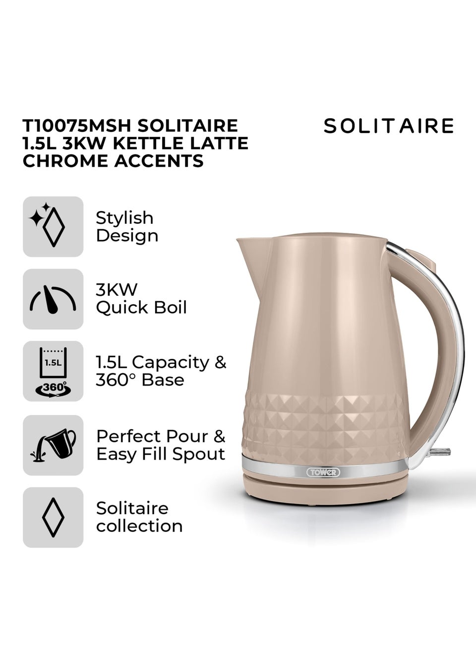Tower Solitaire 3KW Kettle (1.5L)