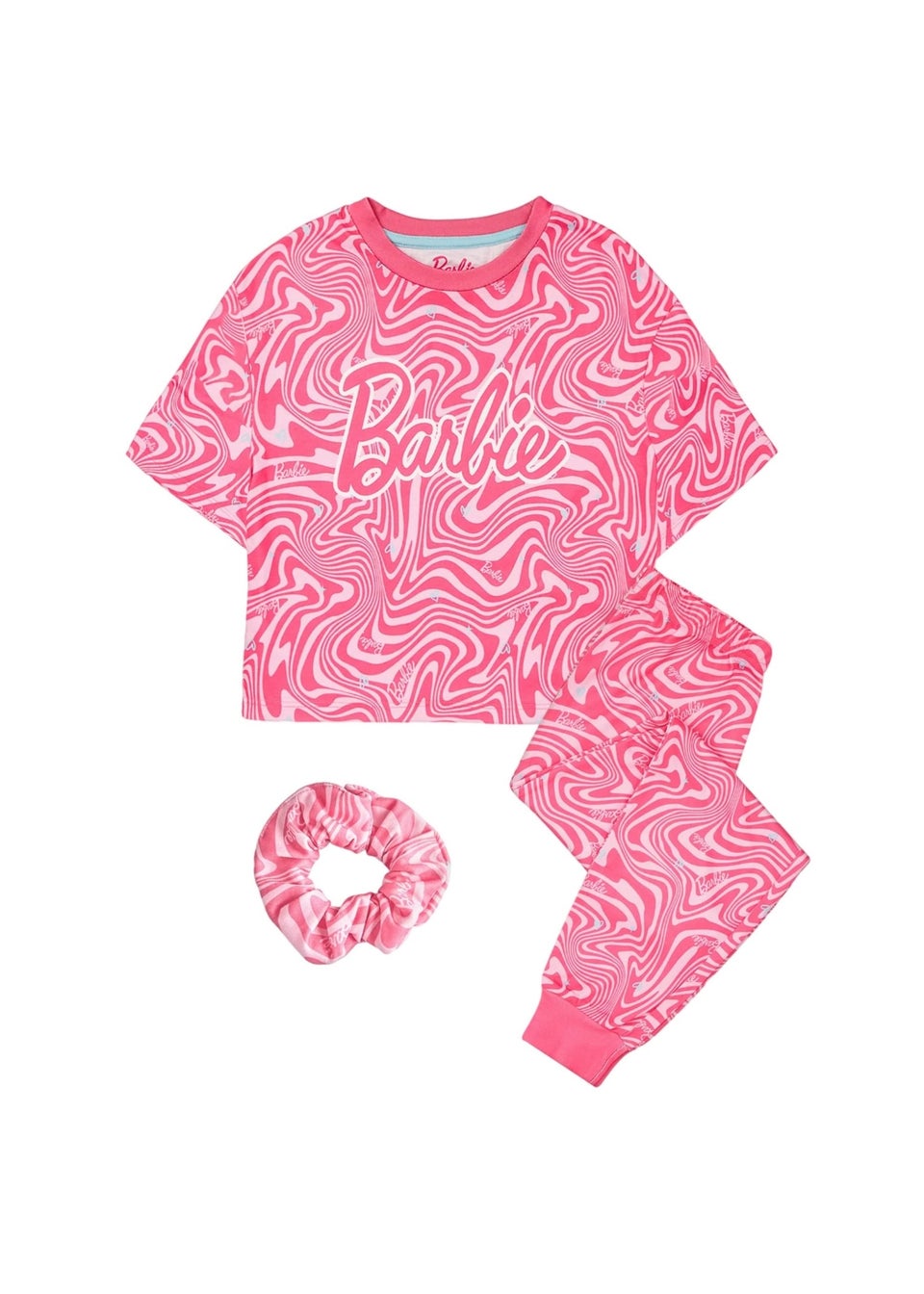 Barbie Girls Pink All-Over Print Short Sleeved Pyjama Set (3-12yrs)