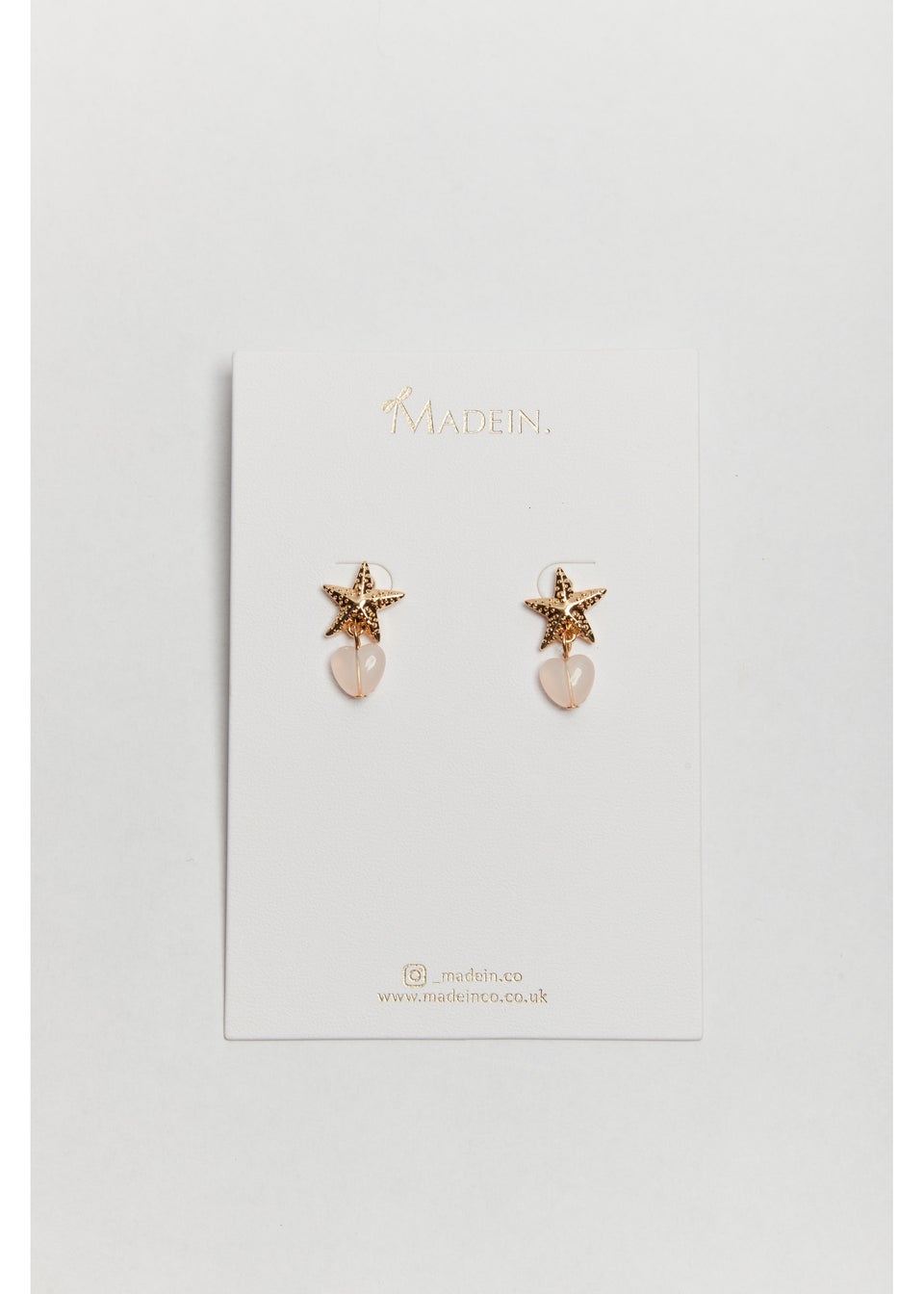 Madein Gold And Pink Starfish Clouded Heart Earrings