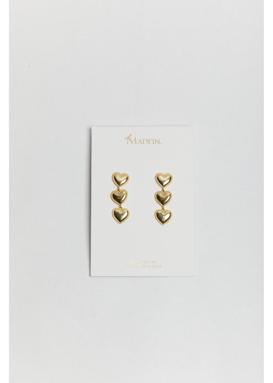 Madein Gold Triple Heart Drop Earrings