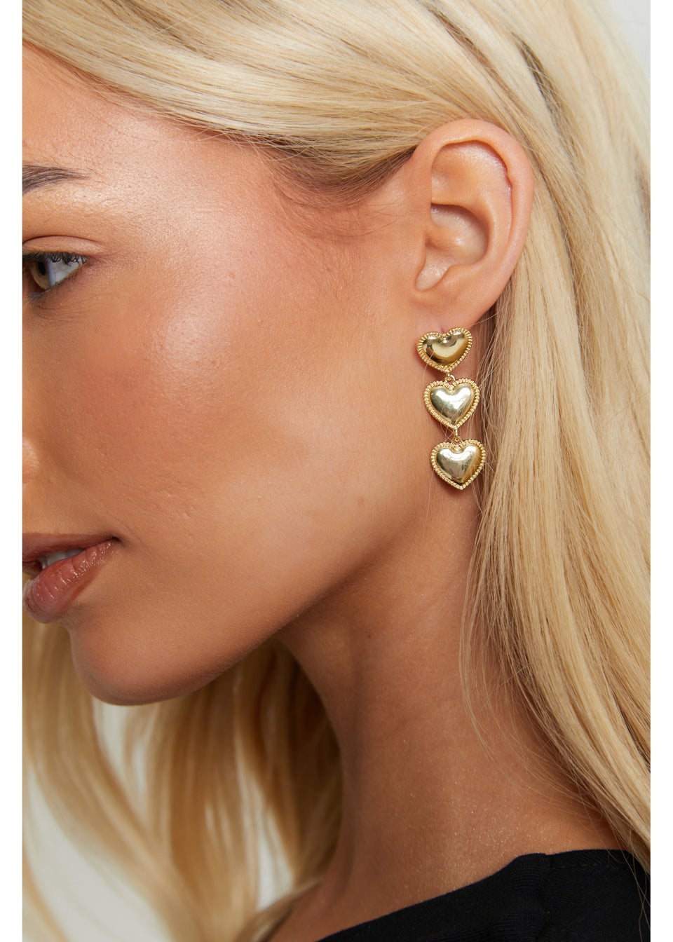 Madein Gold Triple Heart Drop Earrings