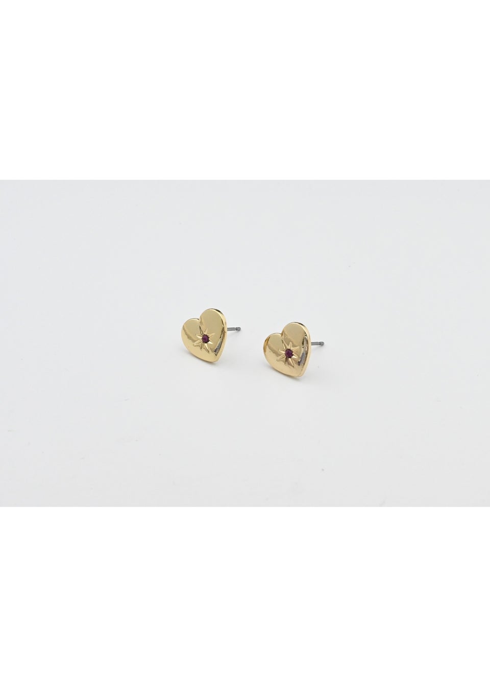 Madein Gold and Pink Embellished Jewel Heart Studs