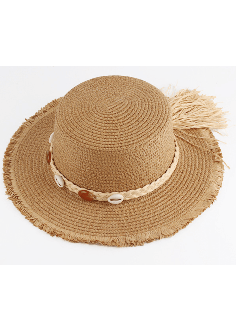 Madein Straw Boater Hat With Detailed Trim And Frayed Edge
