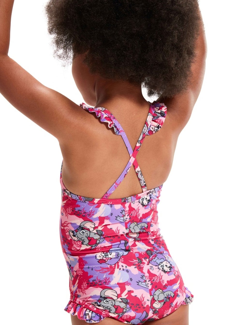 Speedo Kids Pink Printed Thin Strap Frill One Piece Swimsuit (9months-4yrs)