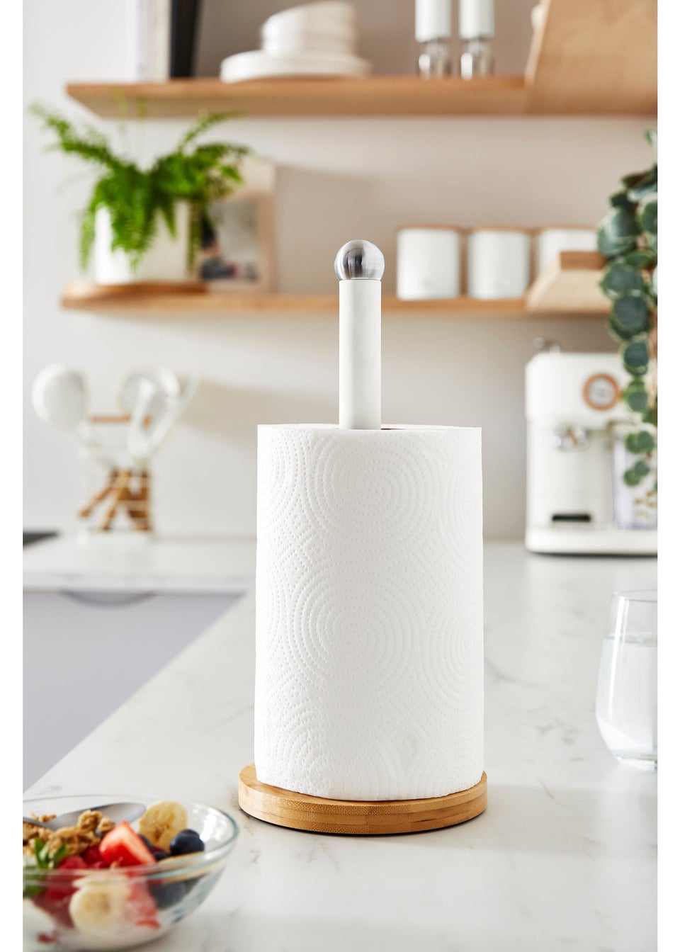 Swan Nordic White Towel Pole with Bamboo Base Matalan
