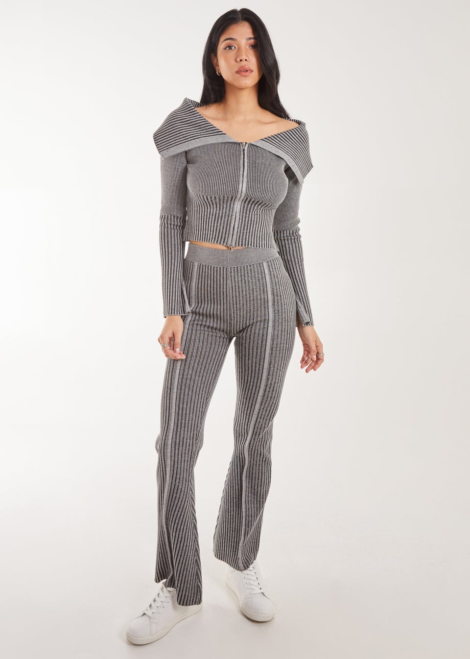 Pink Vanilla Black Washed Rib Fold-Over Cardigan