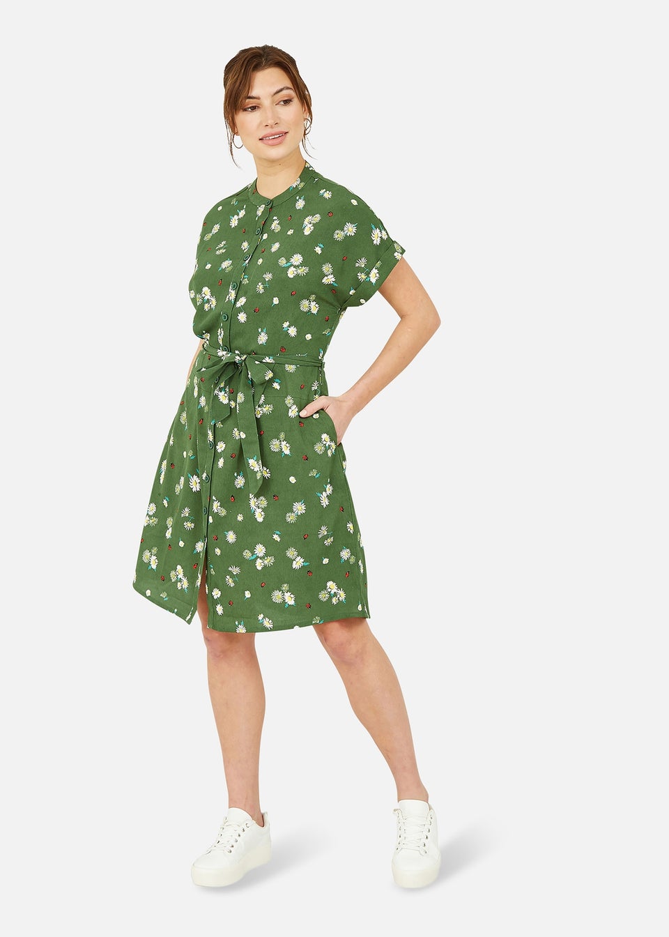 Yumi Green Daisy Ladybird Print Shirt Dress