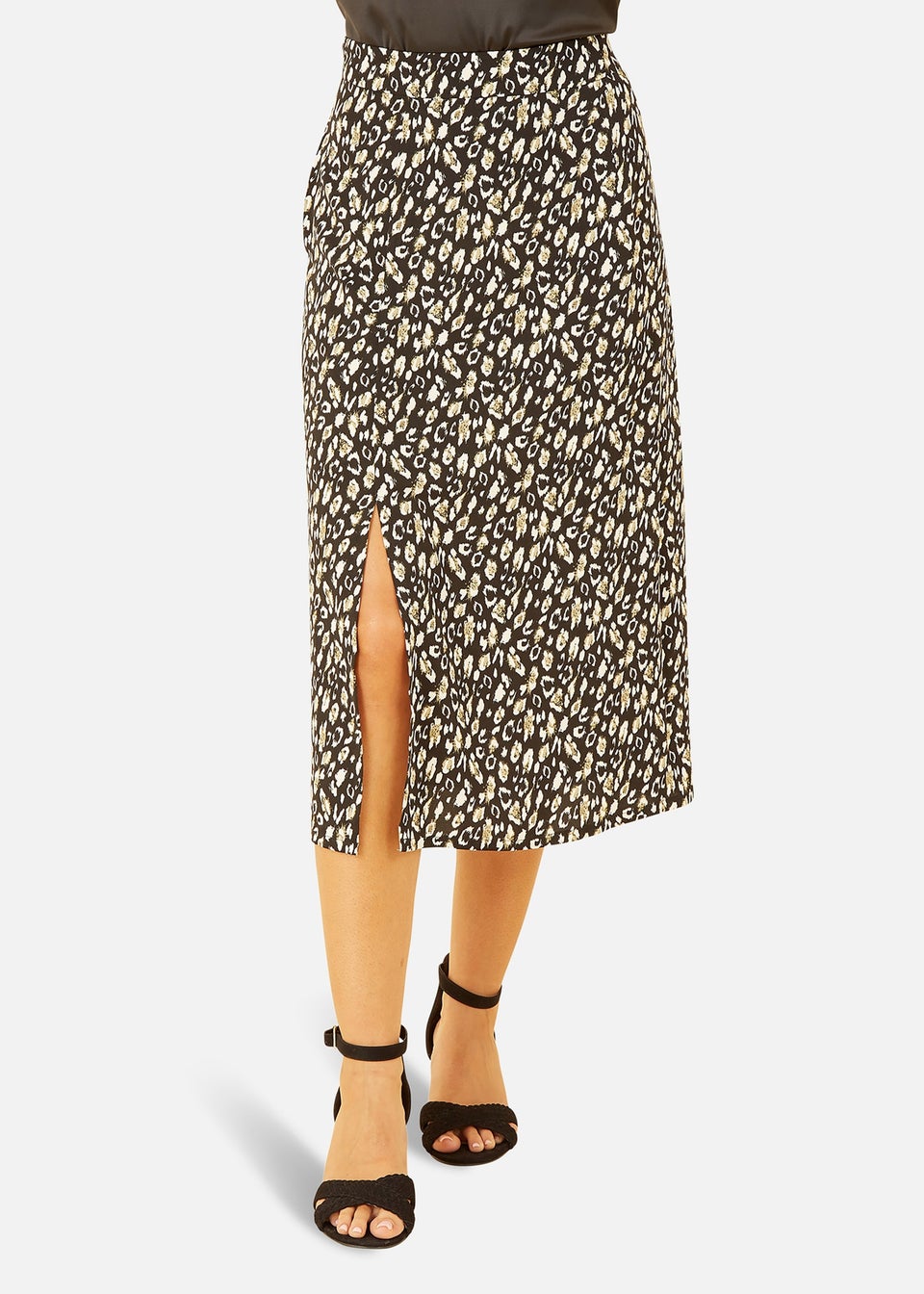 Yumi Black Leopard Print Midi Skirt