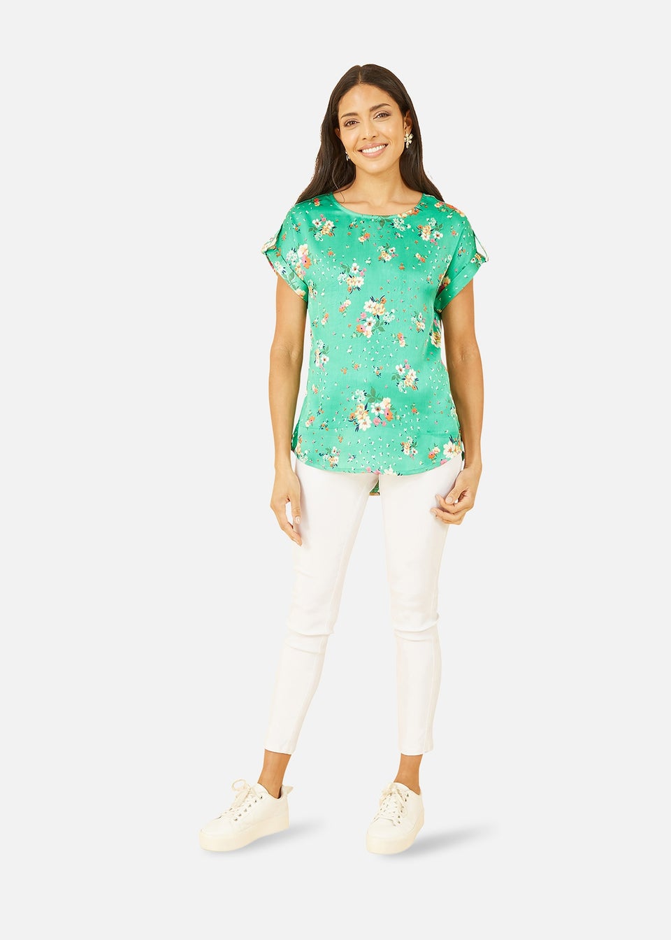 Yumi Green Satin Floral Relaxed Fit Top