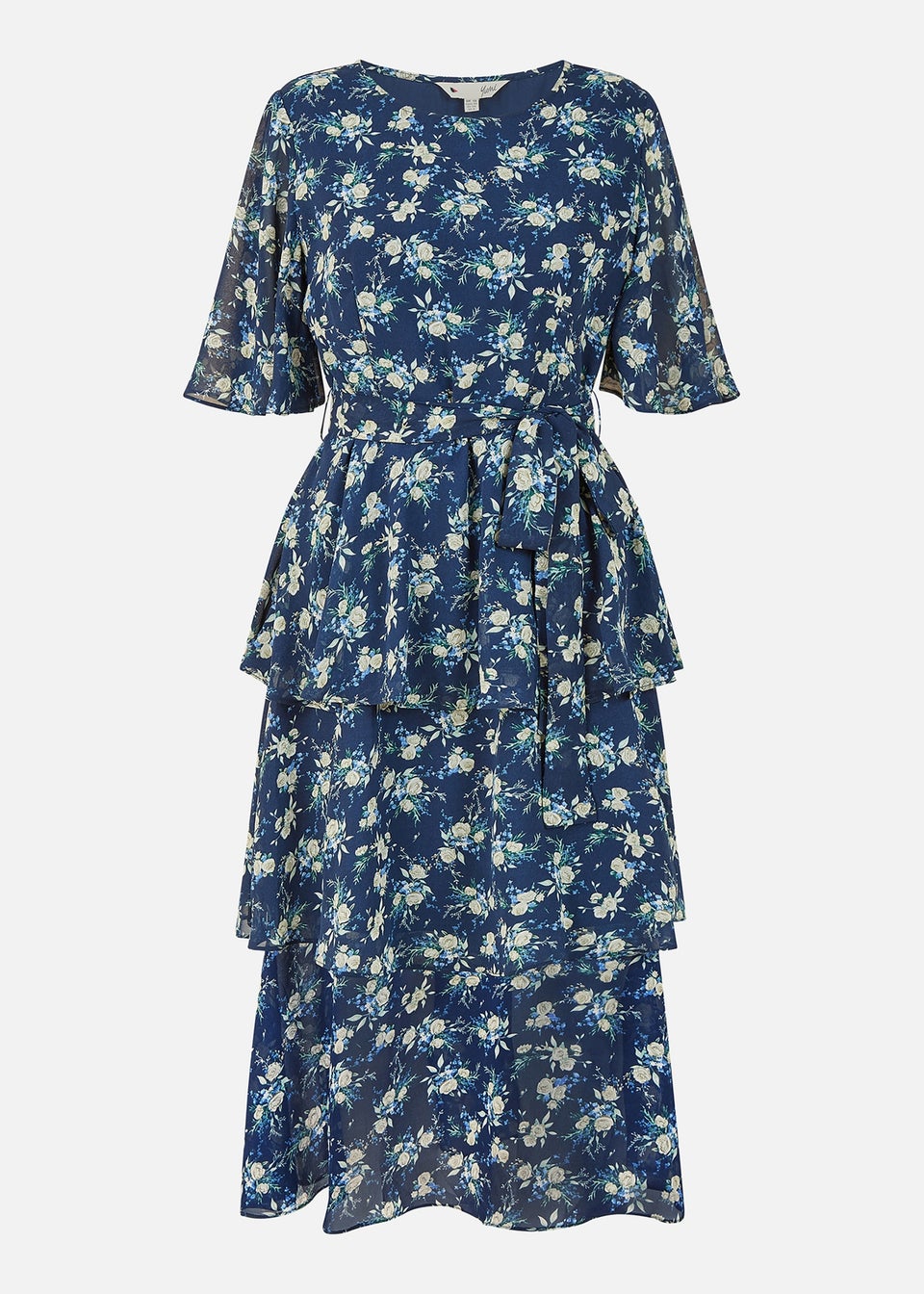 Yumi Navy Floral Frill Layer Midi Dress