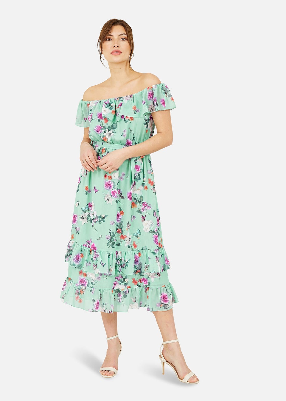 Yumi Mint Green Blossom Butterfly Bardot Dress