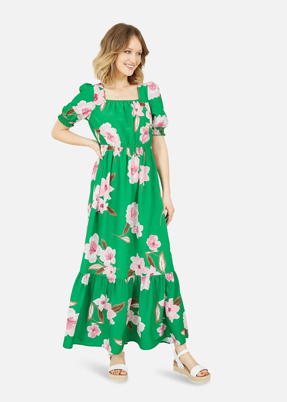 Yumi Green Oversized Floral Gypsy Maxi Dress