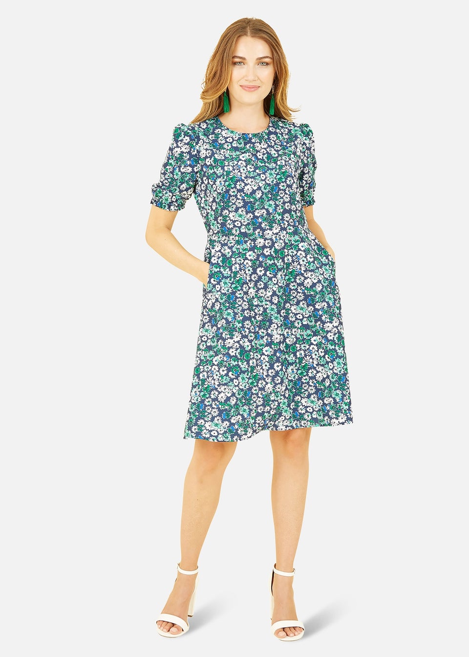 Yumi Green Daisy Print Skater Dress