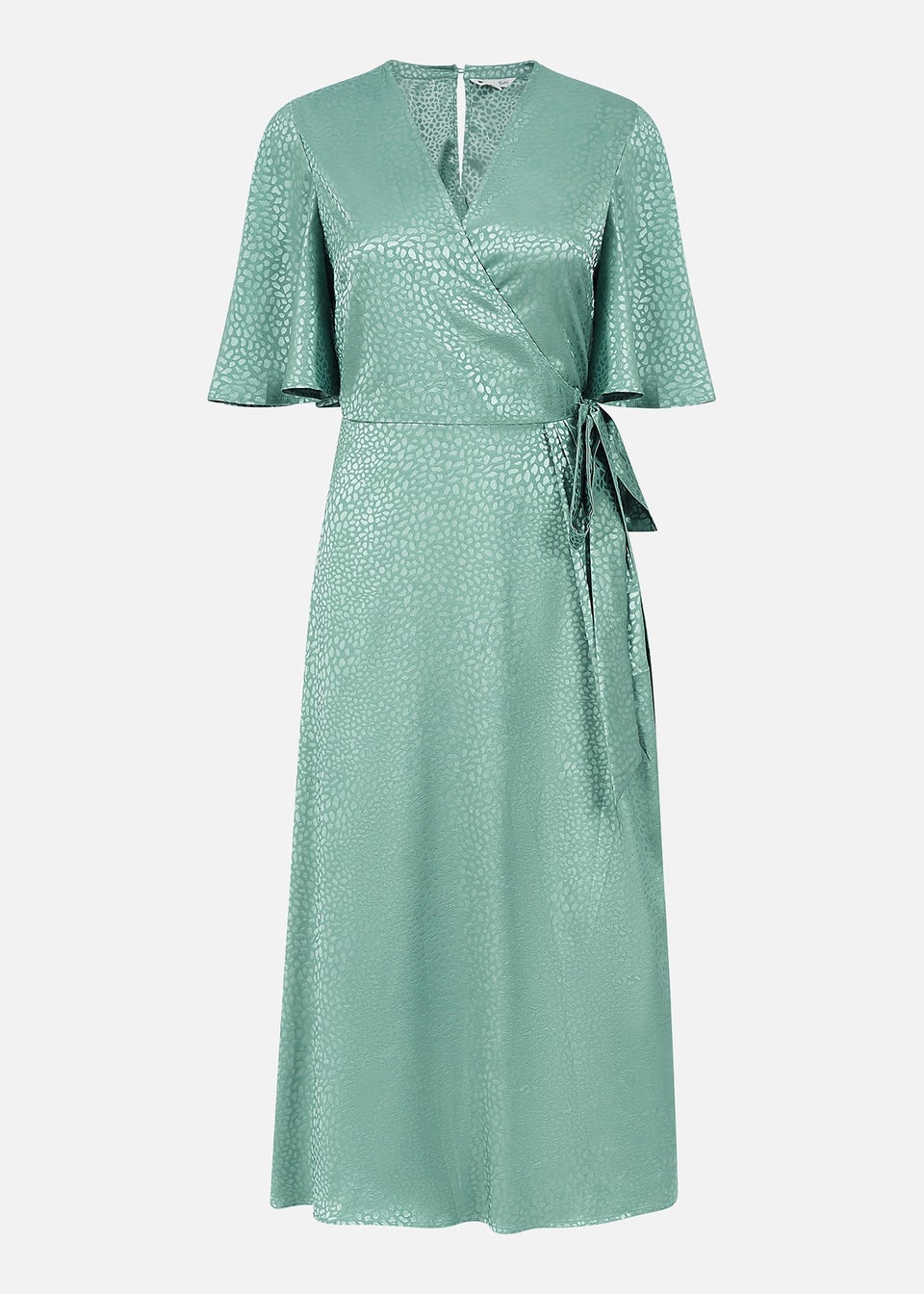 Yumi Sage Green Leopard Jacquard Wrap Dress - Matalan