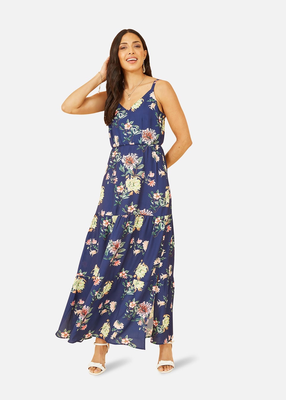 Yumi Navy Floral Strappy Tiered Maxi Dress