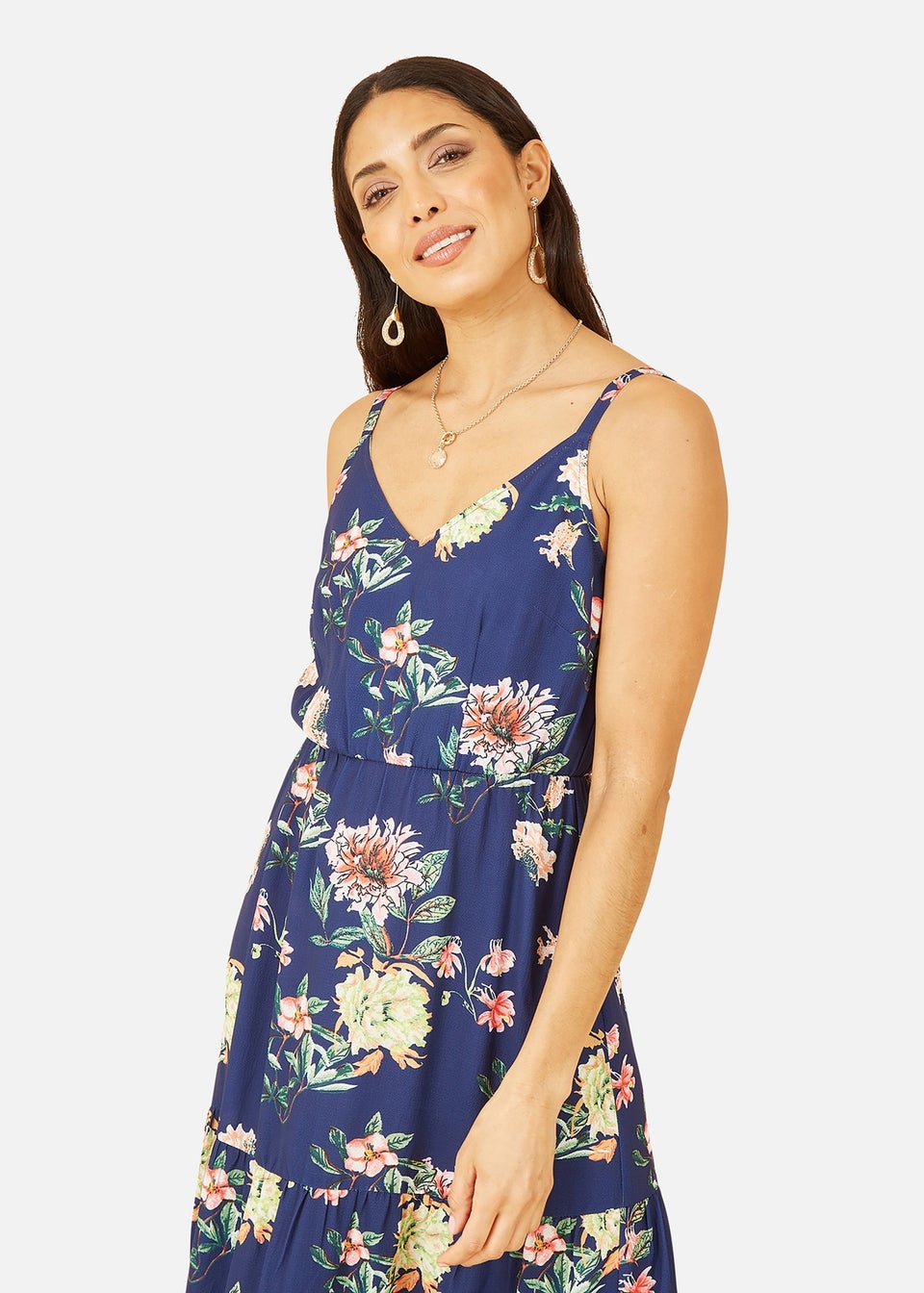Yumi Navy Floral Strappy Tiered Maxi Dress