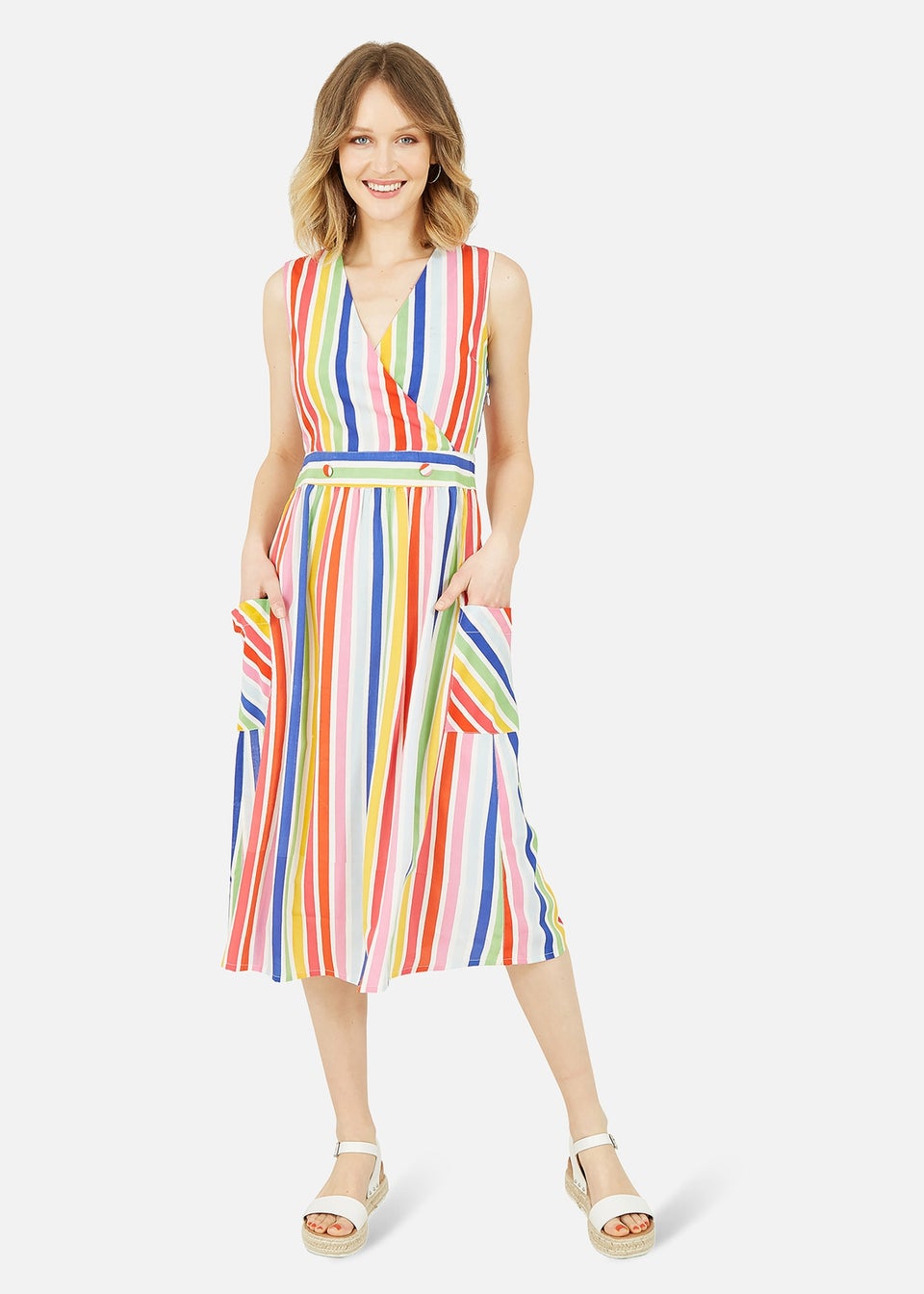 Yumi Multicoloured Wrap Dress With Pockets